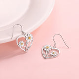 Sunflower Heart Hoop Earrings - Enamel 925 Silver Sunflower Jewelry