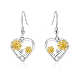 Sunflower Heart Hoop Earrings - Enamel 925 Silver Sunflower Jewelry