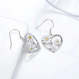 Sunflower Heart Hoop Earrings - Enamel 925 Silver Sunflower Jewelry