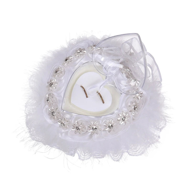 Sunflower Ring Cushion Heart Lace Box Pillow Wedding Ceremony Gift