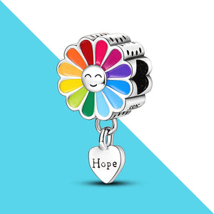 Sunflower Silver Charm Beads Heart Shape Hope Lettering Bracelet Jewelry Making