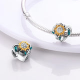 Sunflowers Heart Shape Beads for Charm Bracelet DIY