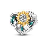Sunflowers Heart Shape Beads for Charm Bracelet DIY