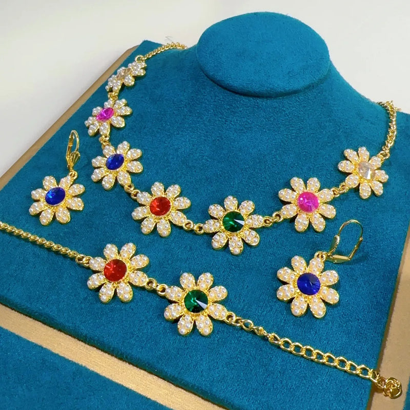 Boho Sunflower Crystal Jewelry Set for Women