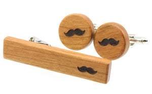 Sunnylink 52mm Mustache Wood Cufflinks Tie clip