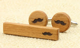 Sunnylink 52mm Mustache Wood Cufflinks Tie clip
