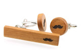 Sunnylink 52mm Mustache Wood Cufflinks Tie clip