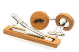Sunnylink 52mm Mustache Wood Cufflinks Tie clip
