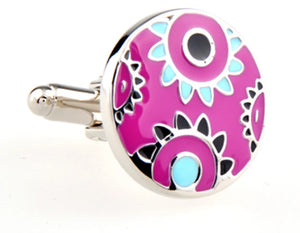Sunnylink Men's Round Pink Cuff Links for Shirt J1284
