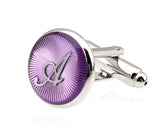 Sunnylink Men's Round Letter Purple Cufflinks M4227