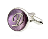 Sunnylink Men's Round Letter Purple Cufflinks M4227
