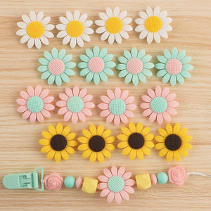 10 Pcs Sunflower Silicone Beads Charms DIY Bracelet Pacifier Chain Pendant