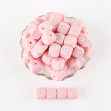 100/200Pcs Pink Silicone Letter Beads 12MM for Bracelets DIY Jewelry