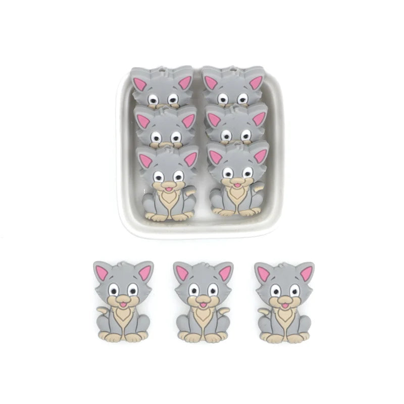 10pcs Cat Shaped Silicone Beads for DIY Baby Pendants