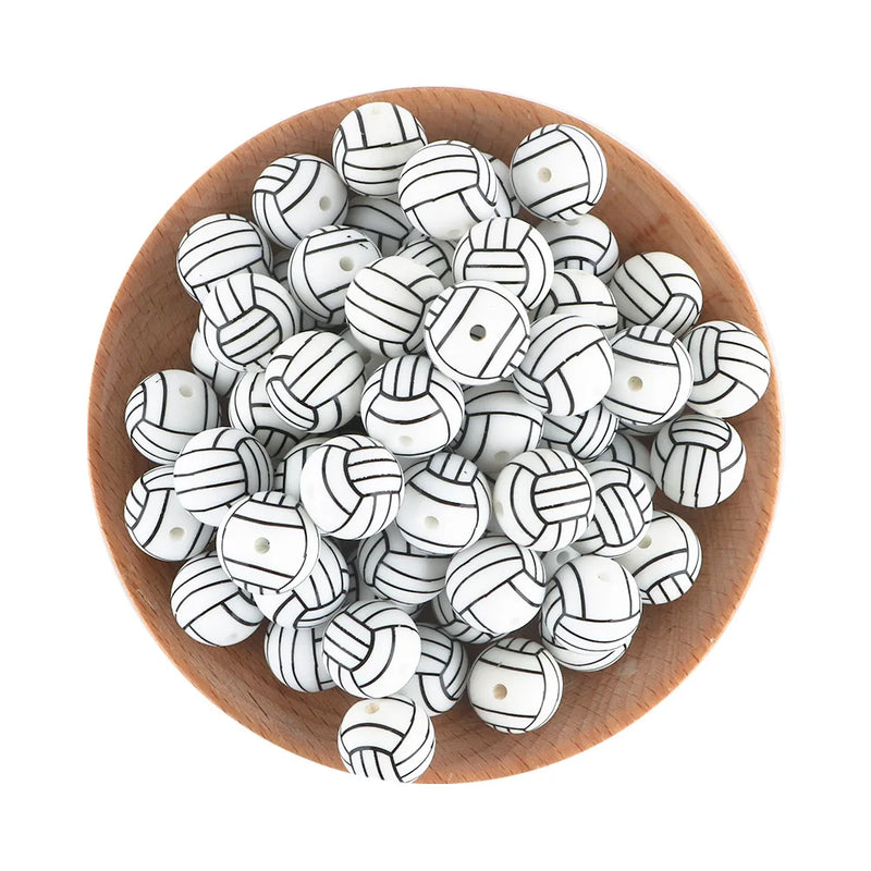 Sunrony 15MM Rugby Football Printed Silicone Bead DIY Jewelry Necklace Acc