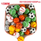 Sunrony 15MM Rugby Football Printed Silicone Bead DIY Jewelry Necklace Acc