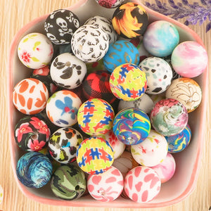 20Pcs 15MM Leopard Silicone Print Beads DIY Pacifier Chain Bracelet Necklace