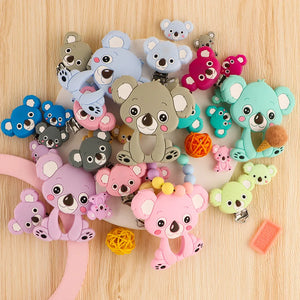 Cartoon Koala Silicone Beads Teether Clips DIY Pacifier Chain Necklace