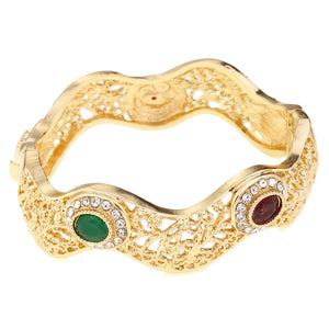 Sunspicems 18K Wavy Style Algeria Bangle Moroccan Turkish Wedding Jewelry