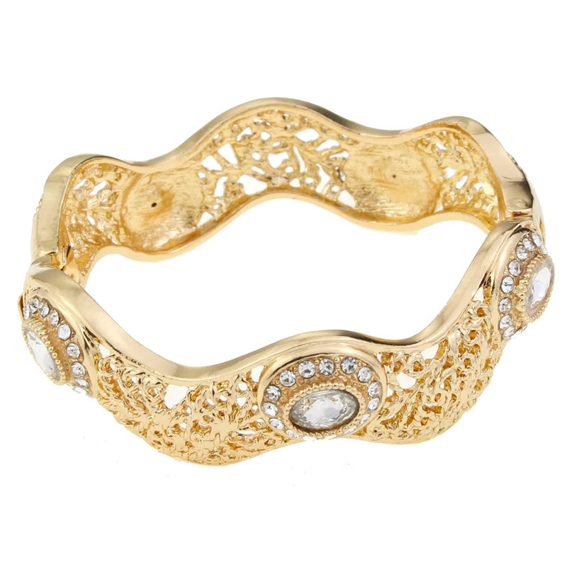 Sunspicems 18K Wavy Style Algeria Bangle Moroccan Turkish Wedding Jewelry