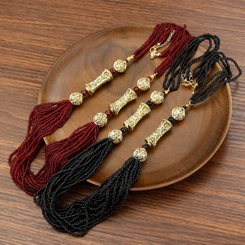 Sunspicems Morocco Wedding Jewelry Long Beads Necklace Natural Stone