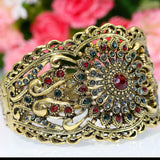 Antique Bronze Algeria Morocco Women Bangle Rhinestone Flower Cuff Bracelet
