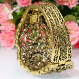 Antique Bronze Algeria Morocco Women Bangle Rhinestone Flower Cuff Bracelet