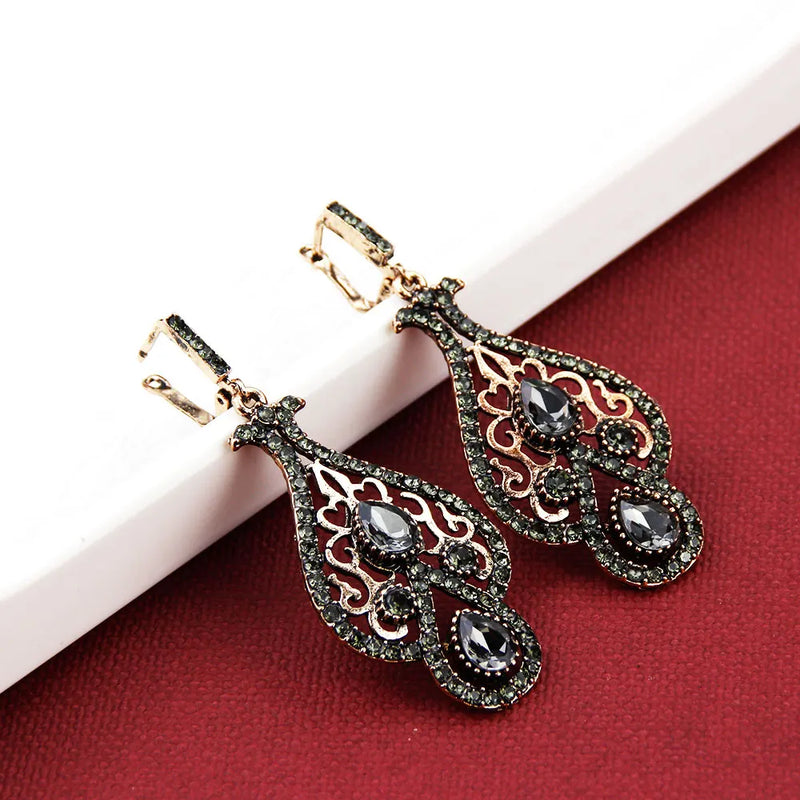 Sunspicems Gray Crystal Women Drop Earrings Antique Bride Wedding Jewelry