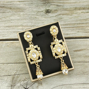 Sunspicems Morocco Drop Earring for Women Square Round Crystal Arabic Bride Earr