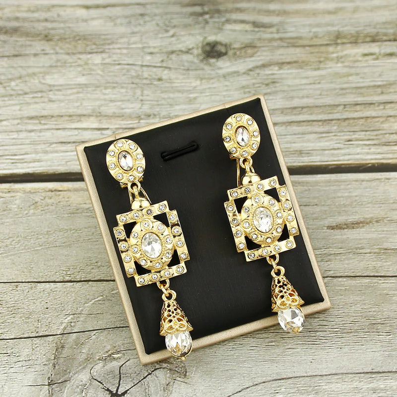 Sunspicems Morocco Drop Earring for Women Square Round Crystal Arabic Bride Earr