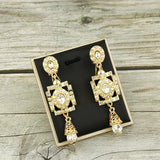 Sunspicems Morocco Drop Earring for Women Square Round Crystal Arabic Bride Earr