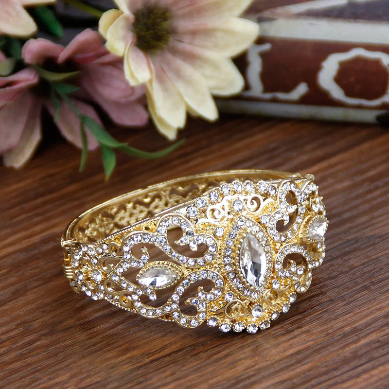 Sunspicems Elegant Morocco Women Bangle Crystal Cuff Bracelet