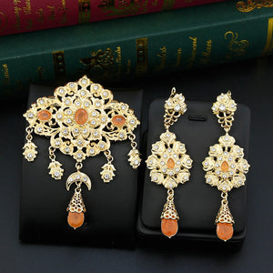 Sunspicems Orange Crystal Caftan Hijab Brooch Pin