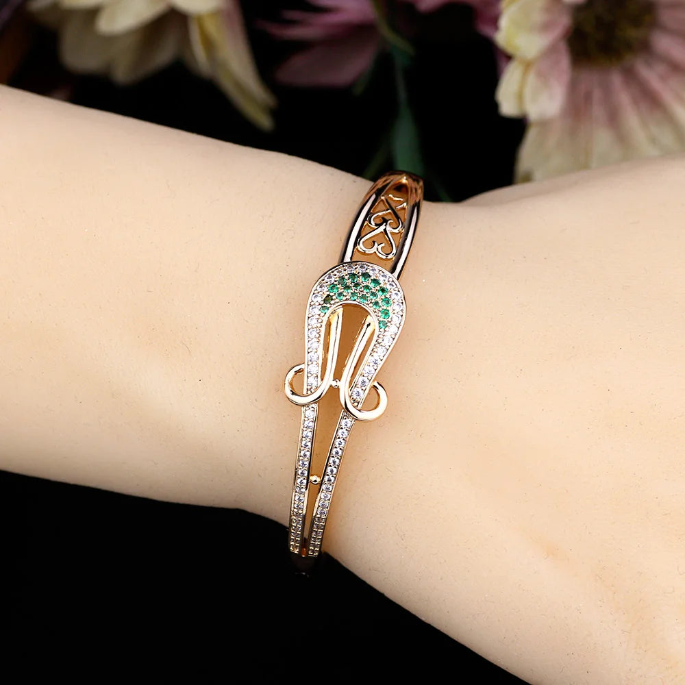 Sunspicems Zircon Bracelet For Women Crystal Morocco Copper Bangle