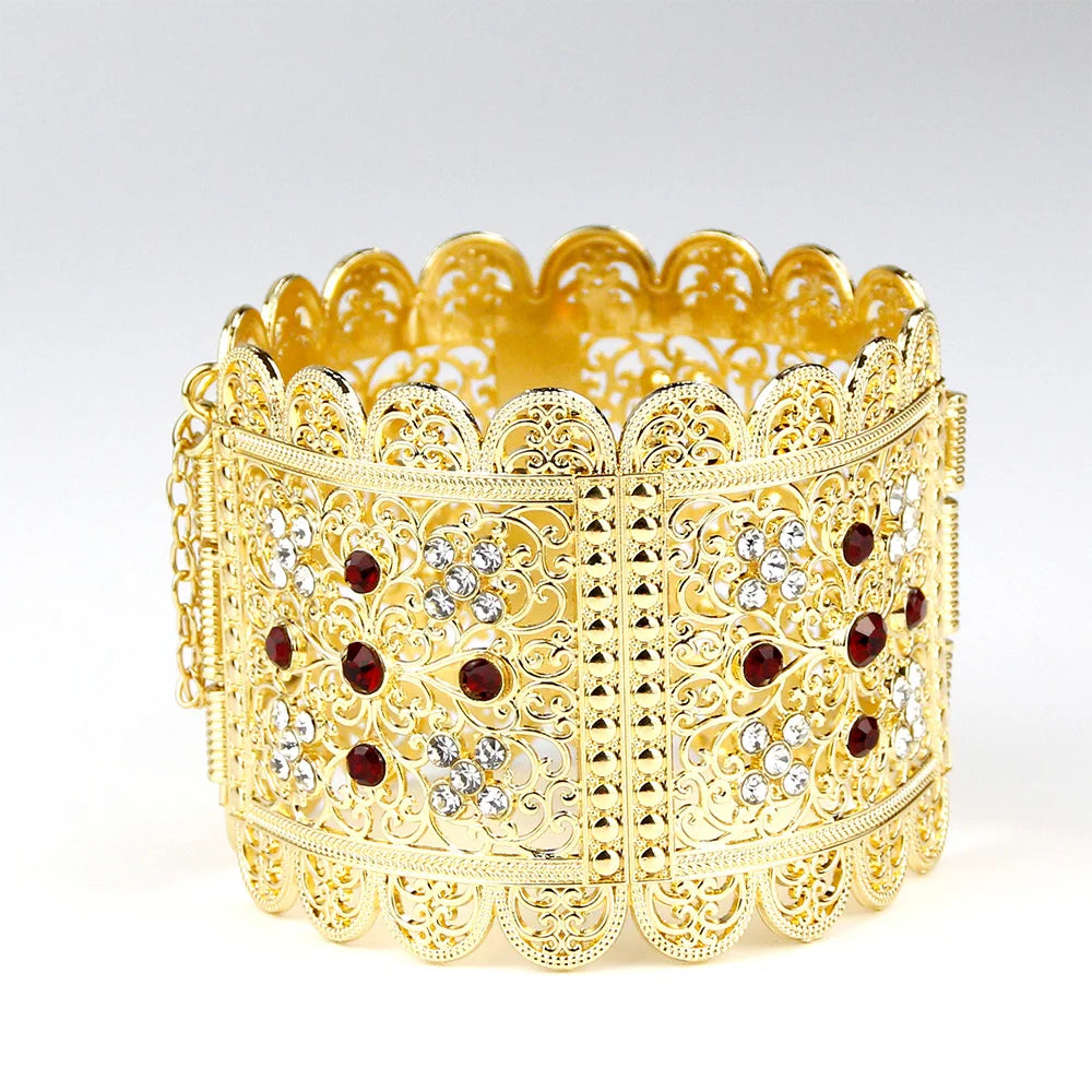 Algeria Bangle Crystal Flower Cuff Bracelet Ethnic Morocco Bride Wedding Jewelry