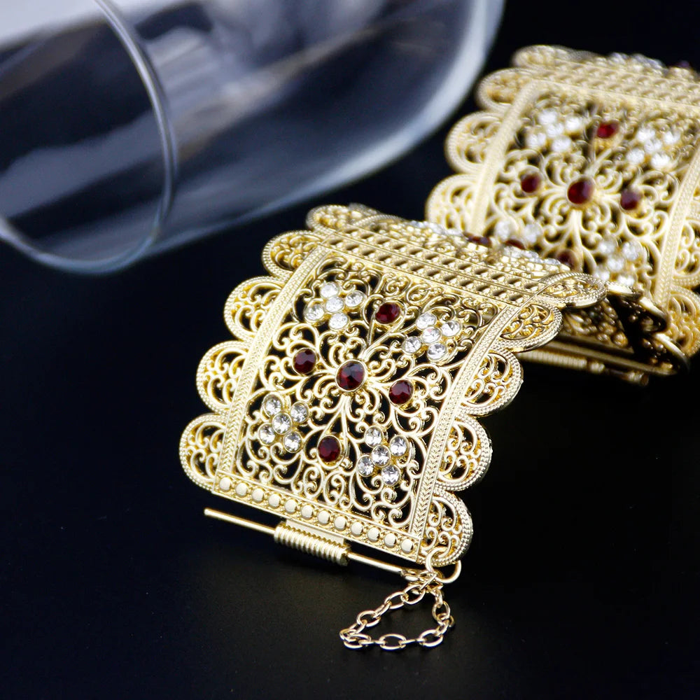 Algeria Bangle Crystal Flower Cuff Bracelet Ethnic Morocco Bride Wedding Jewelry