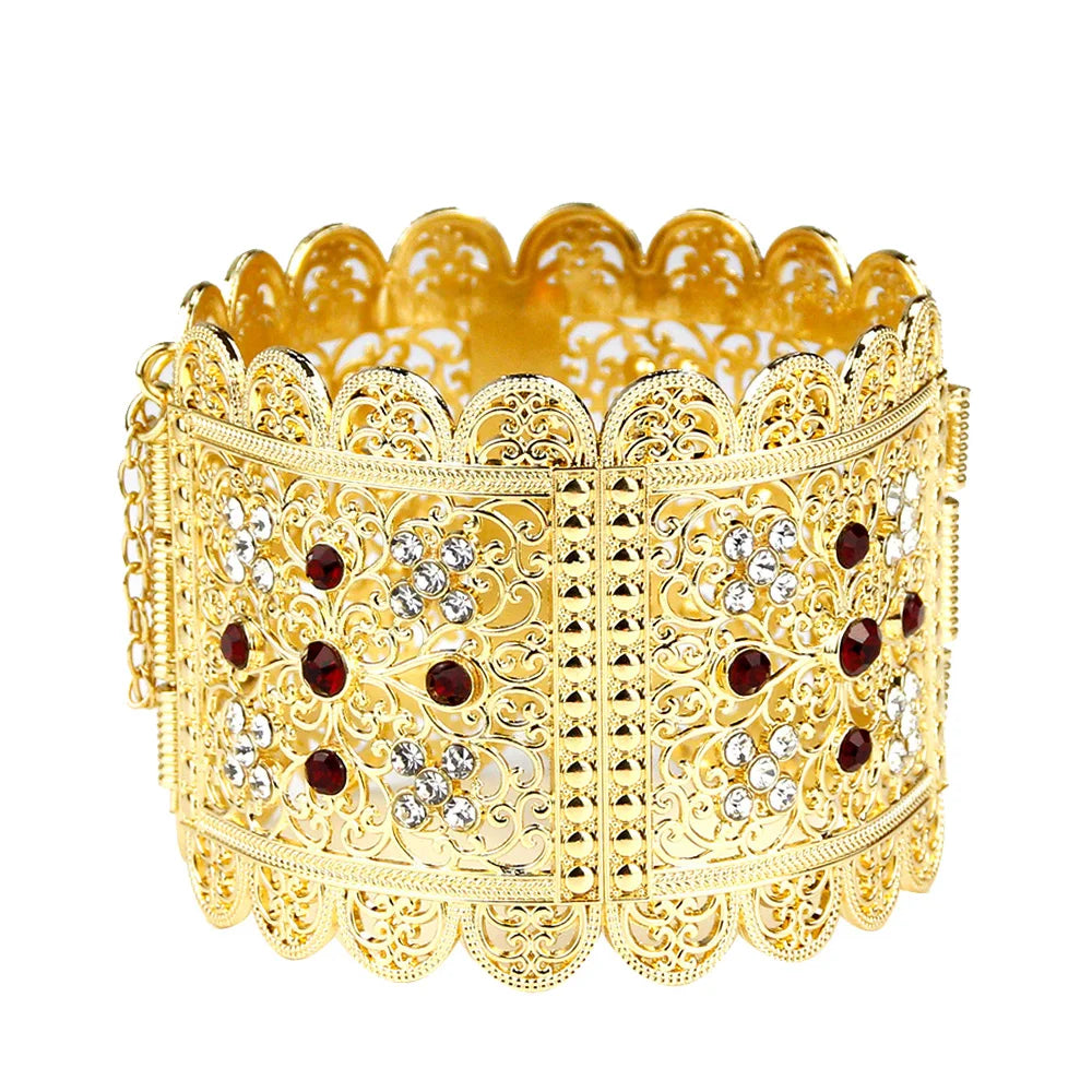 Algeria Bangle Crystal Flower Cuff Bracelet Ethnic Morocco Bride Wedding Jewelry