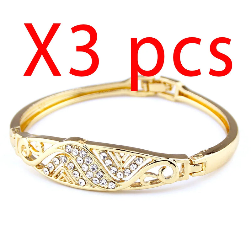 Arabian Women Bracelet Set Crystal Bangle Side Open Dubai Bride Jewelry