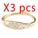 Arabian Women Bracelet Set Crystal Bangle Side Open Dubai Bride Jewelry