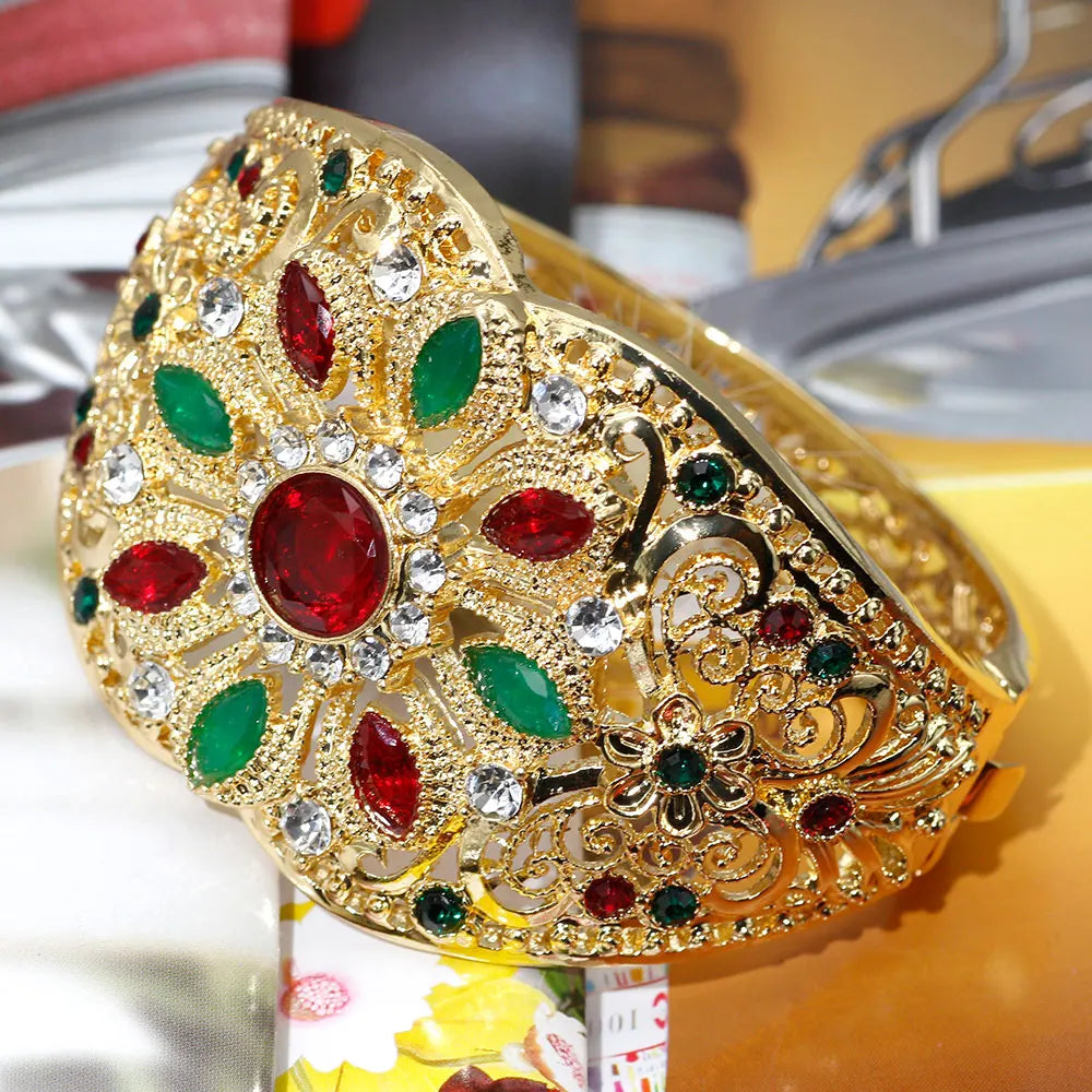 Sunspicems Moroccan Bangle Rhinestones Cuff Bracelet Women Algeria