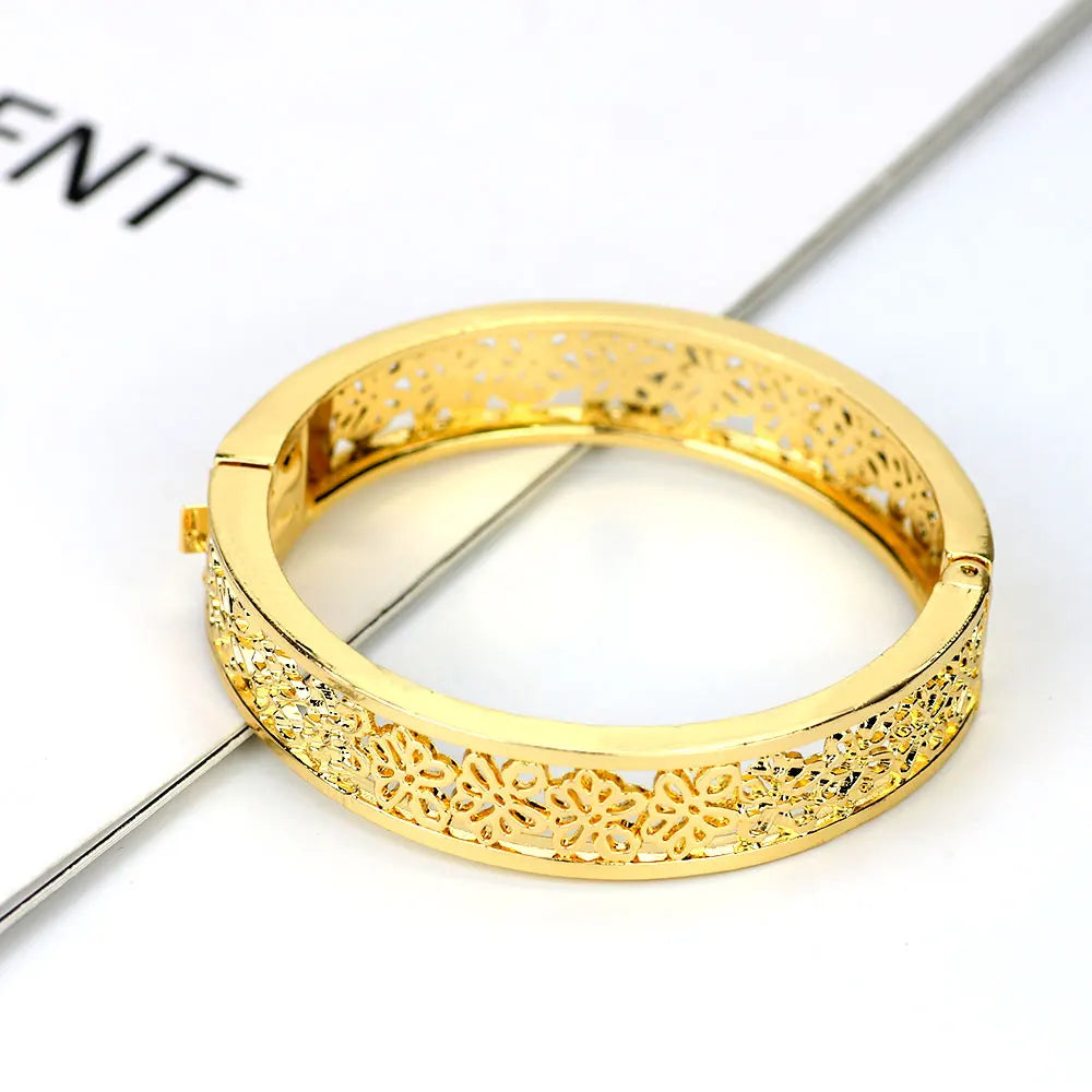 Sunspicems Morocco Bangle Hollow Bracelet for Women Open Sleeve Cuff