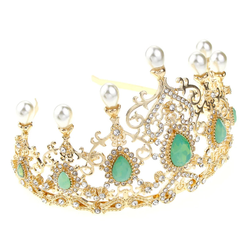 Sunspicems Pearl Hair Crown Arabic Turkey Flower Women Tiaras