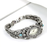 Indian Women Cuff Bracelet Bangle Watch Vintage Silver Rhinestone