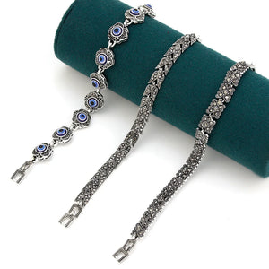 Sunspicems Fatima Evil Eye Bracelet Bohemia Link Charm Retro Silver Crystal
