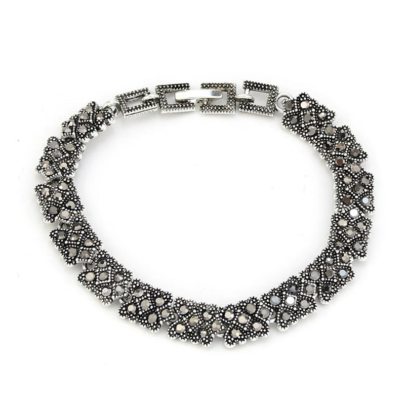 Sunspicems Fatima Evil Eye Bracelet Bohemia Link Charm Retro Silver Crystal