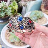 Sunspicems Bohemia Crystal Bracelet Vintage Bangle Women Hollow Flower Cuff