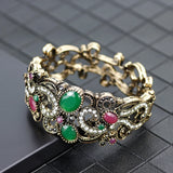 Sunspicems Bohemia Crystal Bracelet Vintage Bangle Women Hollow Flower Cuff