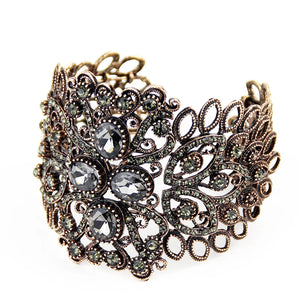 Bohemia Cuff Bracelet Gray Rhinestone Elastic Bangle