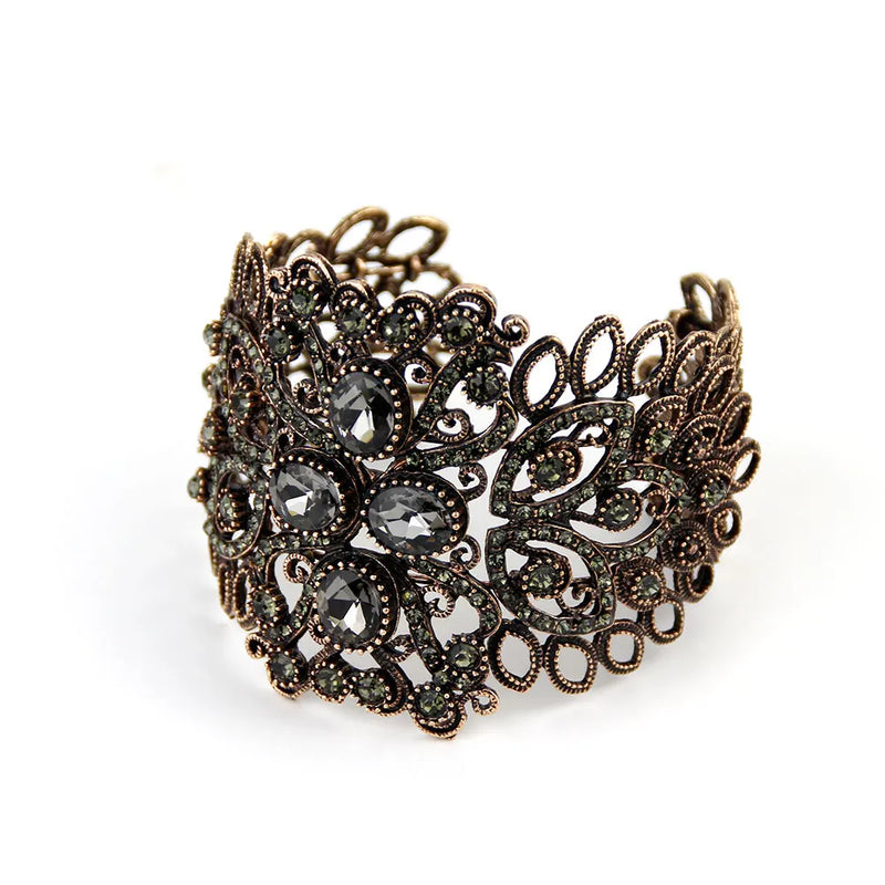 Bohemia Cuff Bracelet Gray Rhinestone Elastic Bangle