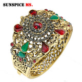 Vintage Morocco Bangle Cuff Bracelet for Women Crystal Wedding Jewelry Gift